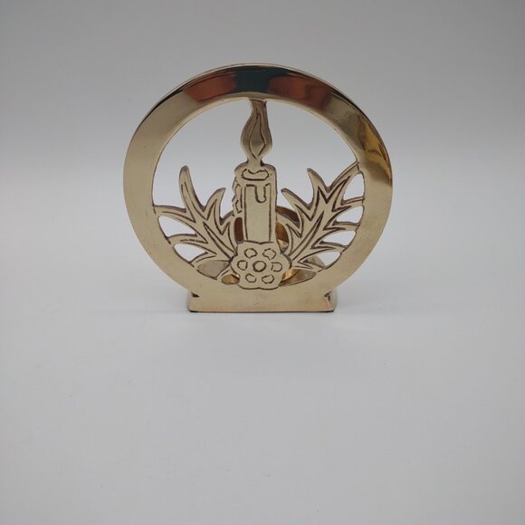 Vintage Lot of 3 Christmas Brass Votive Pillar Candle Holders, Tree Star Wreath - Picture 6 of 17